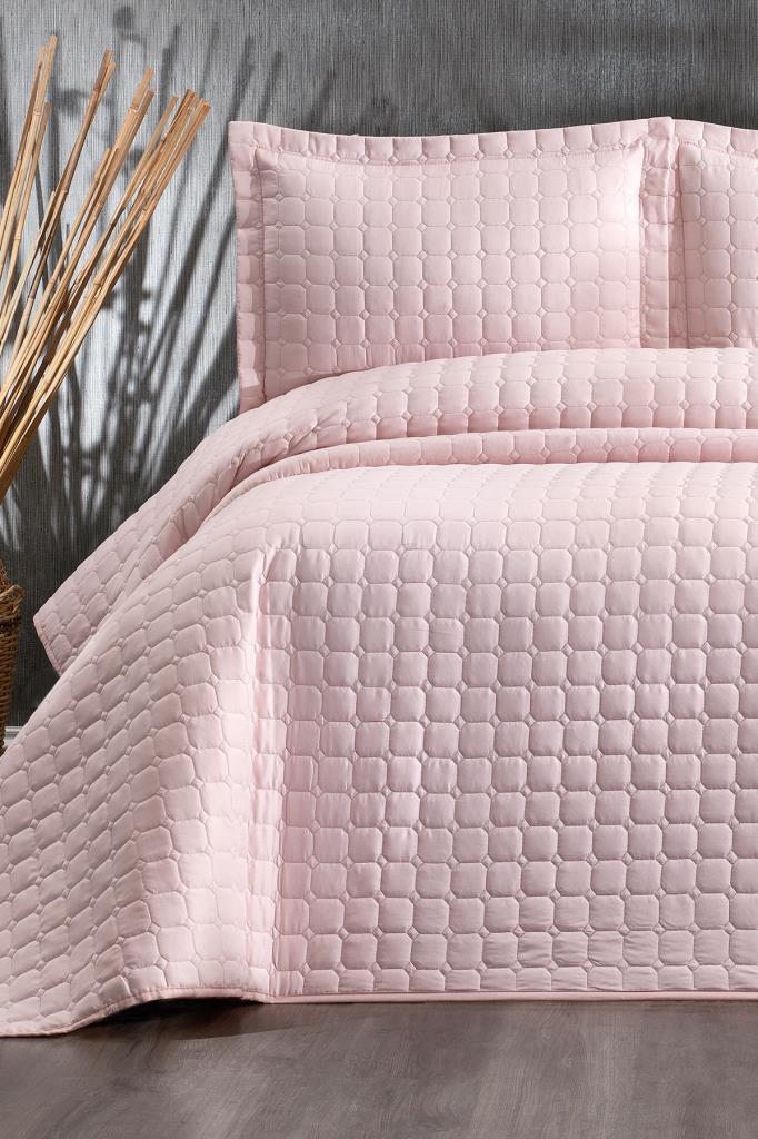 Estiva Quilted Bedspread Set 3pcs, Coverlet 250x260, Pillowcase 50x70, Double Size, Powder