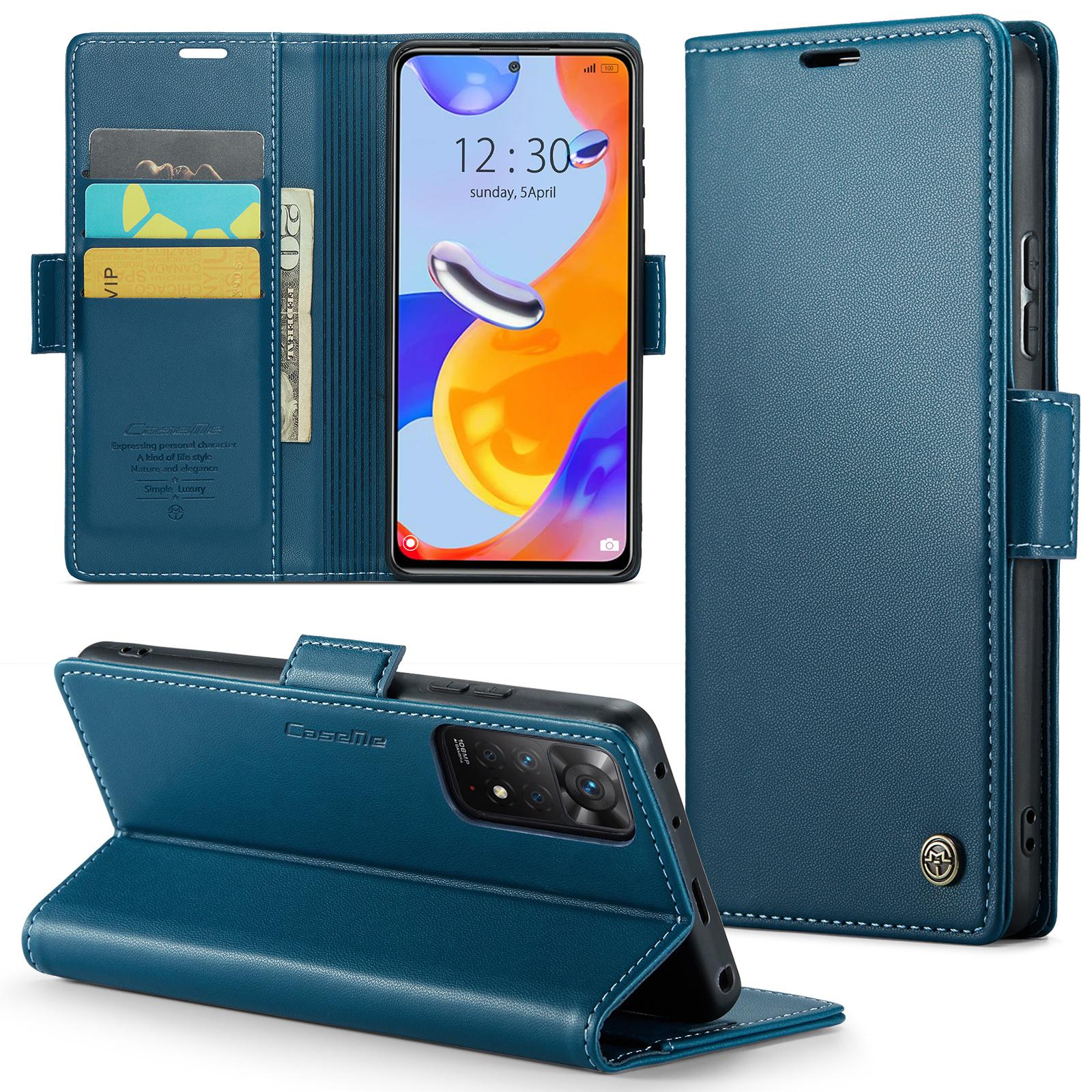 

For Xiaomi Redmi Note 11 Pro 4G (Mediatek)/Note 11 Pro 5G (Qualcomm)/Note 12 Pro 4G Leather Case CASEME 023 RFID Blocking 3 Card Slot Blue