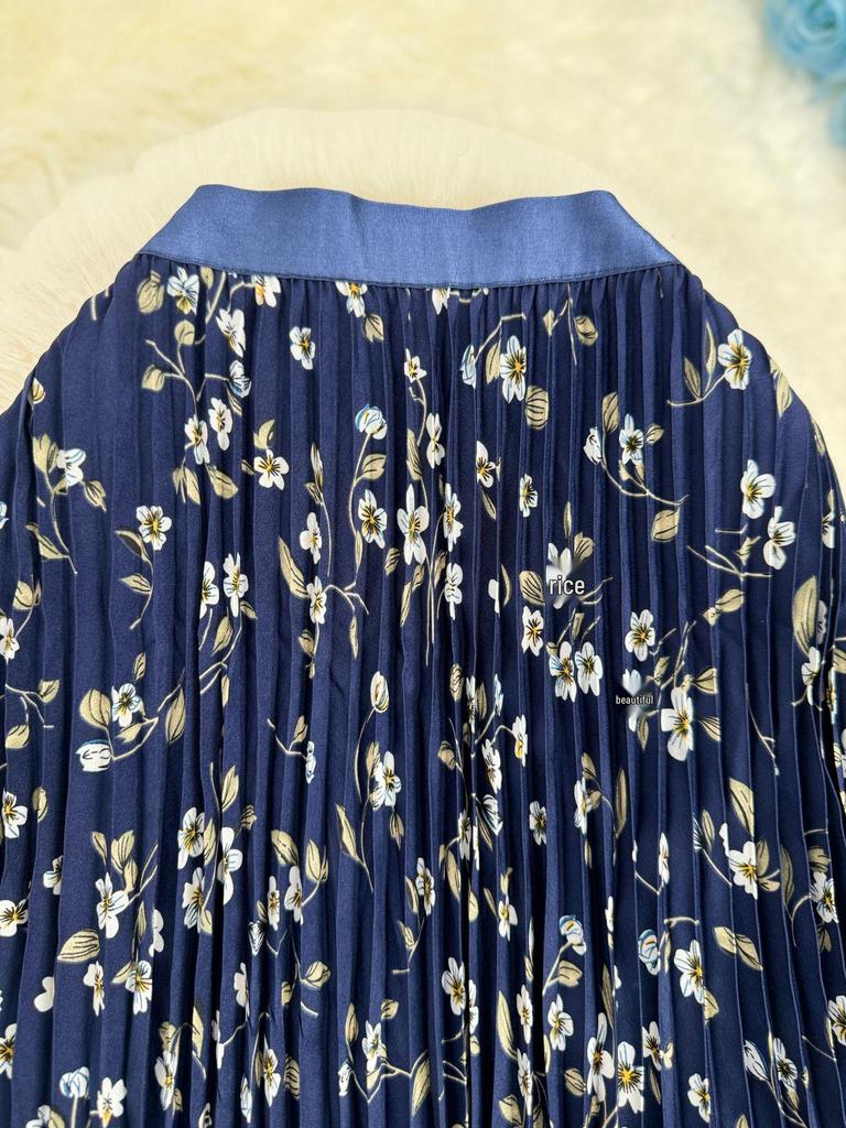 European & South African Cross-border 3D Floral Pleated A-line Midi Skirt for Women