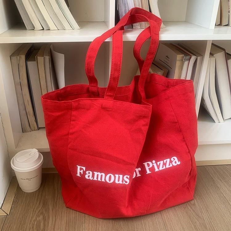 2025 new red letter canvas bag spring lazy wind large capacity shoulder tote bag leisure shopping cloth bag