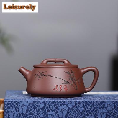 200ml Retro Yixing Lila Ton Teekannen Handgefertigt Bambus Stein Schöpfkelle Kanne Roh Erz Lila Schlamm Kessel Mit Sieb Zisha Teeset Geschenk