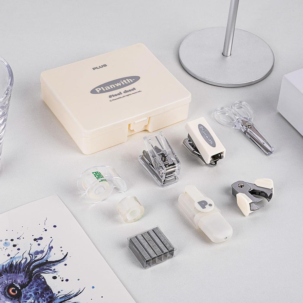 HannaFires Mini Office Stationery Kit Includes Storage Case for Portable and Efficient Work and White 8-Piece - Study,