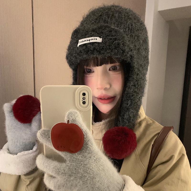 Korean Style Dopamine Contrast Color Knitted Hat Women'S Autumn Winter Ear Protection Warm Hat