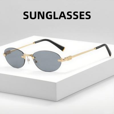 Retro Frameless Oval Sunglasses Fashion Men Fishing Driving Glasses Uv400 Shades Eyewear Essential Goggles For Outdoor Travel