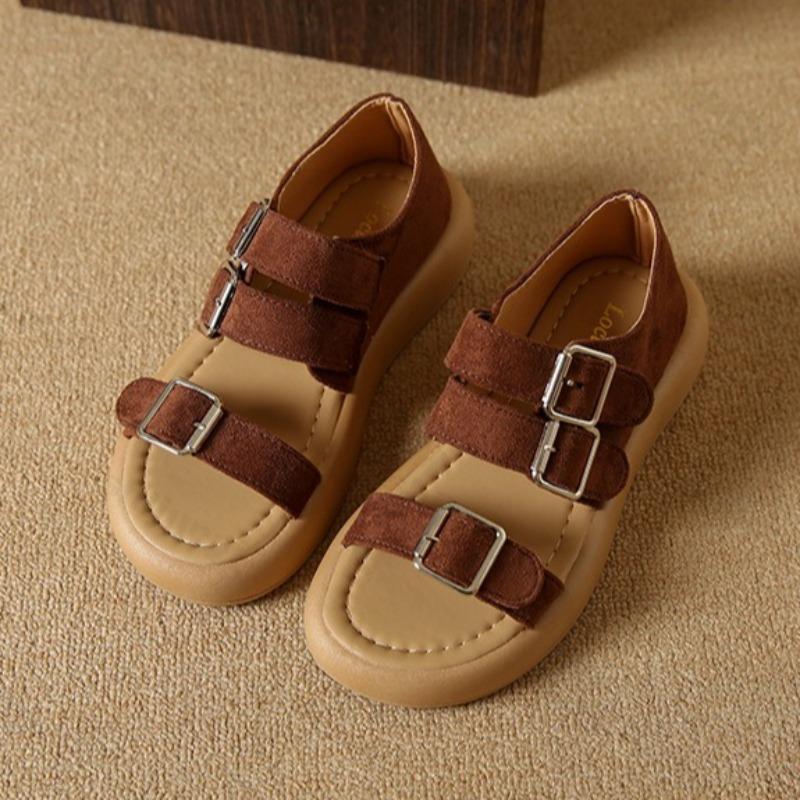 Fashion Roman Style Retro Casual Thick Soled Sandals for Women's 2025 Summer New Hollow Breathable Comfortable Shallow Mouth Beach Flats