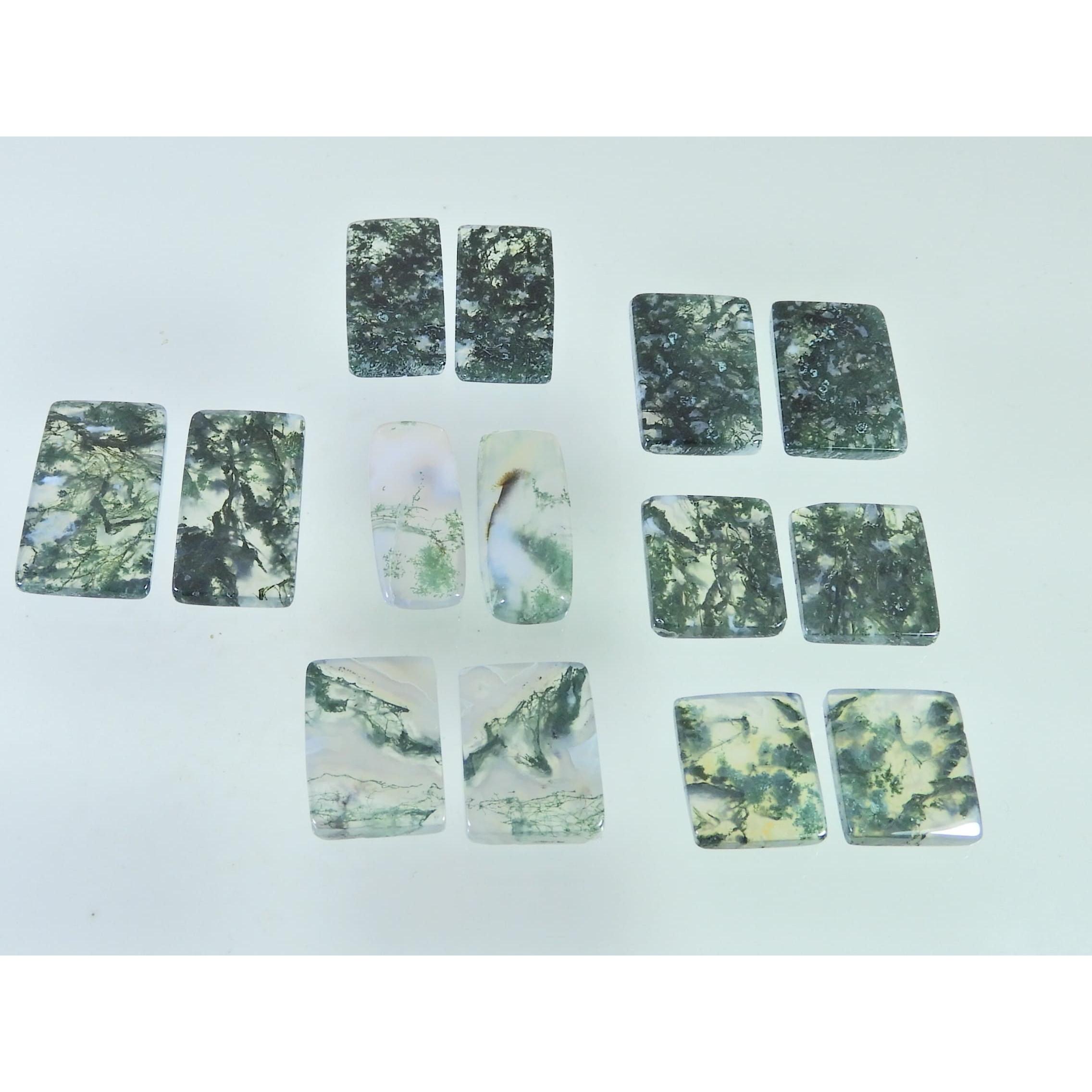 147Cts. Natural Moss Agate Matched Pair Octagon Cabochon Gemstone 7 Pair Lot C-2295