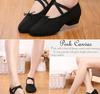 Women's Adult Soft Sole Canvas Dance Shoes with Heel - Black Ballet Practice Shoes