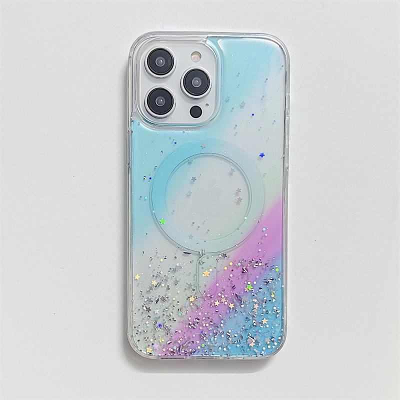 

Прозрачный чехол Magsafe с блестками и звездами для IPhone 14 13 12 Pro Max 14Plus, магнитный противоударный чехол с беспроводной зарядкой For iPhone 12