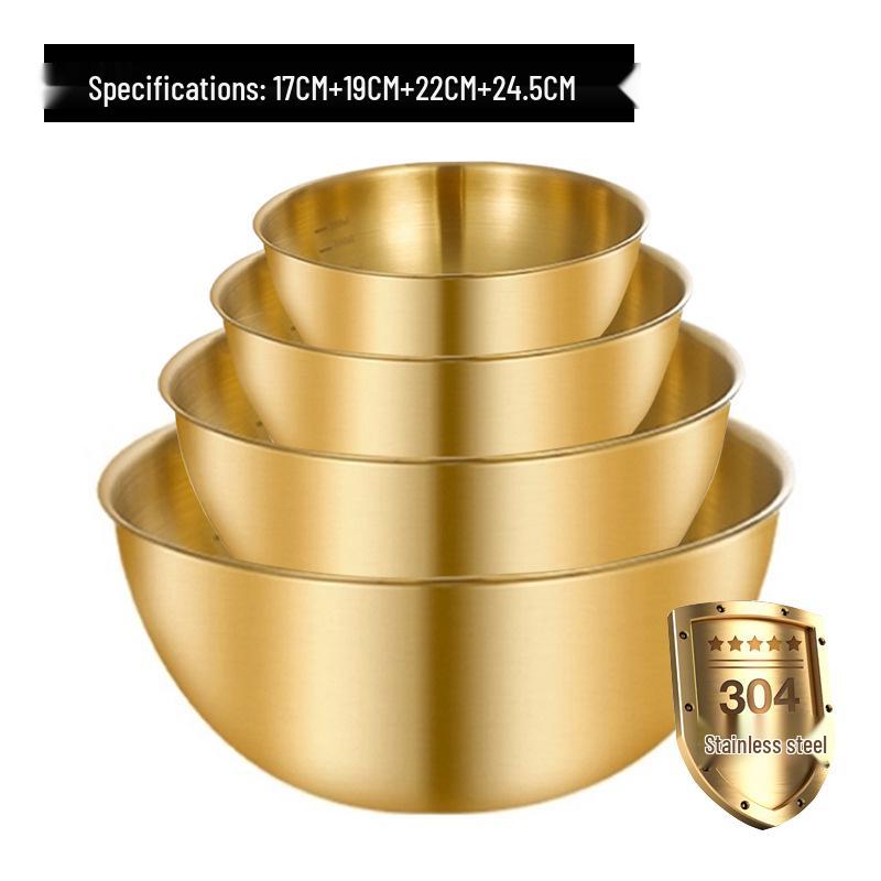 304 Edelstahl Rührschüssel im japanischen Stil mit Skala für Salat, Eierschlagen, Backen und Teigmischen - Goldfarbenes Finish