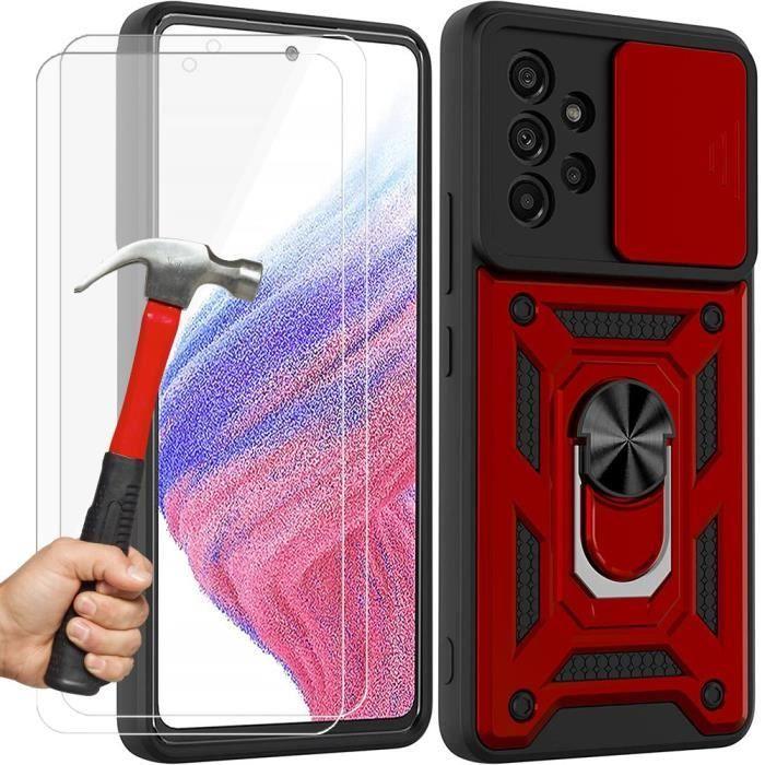 Coque de Protection - BOOLING - pour Samsung Galaxy A53 5G - Rouge - Rigide - Support Anneau - 2 Verres Trempés