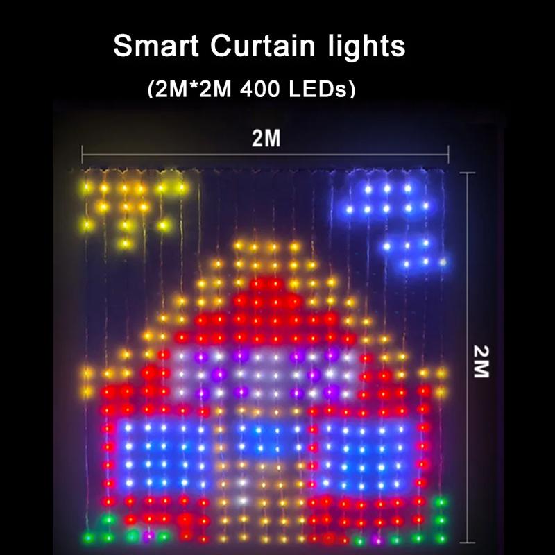 

400LEDs Smart Curtain Lights Bluetooth App LED String RGB Fairy Lights DIY Music Change Display for Window Bedroom Decoration US Plug