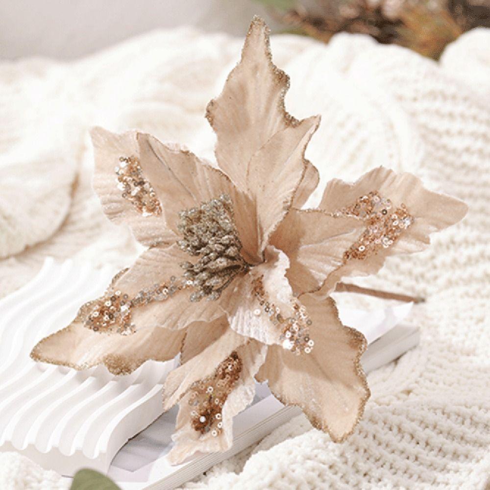 4 Colors Hanging Glitter Xmas Flower Unique DIY Artificial Christmas Flower Beautiful Simulation Handmade Flowers Party Supplies