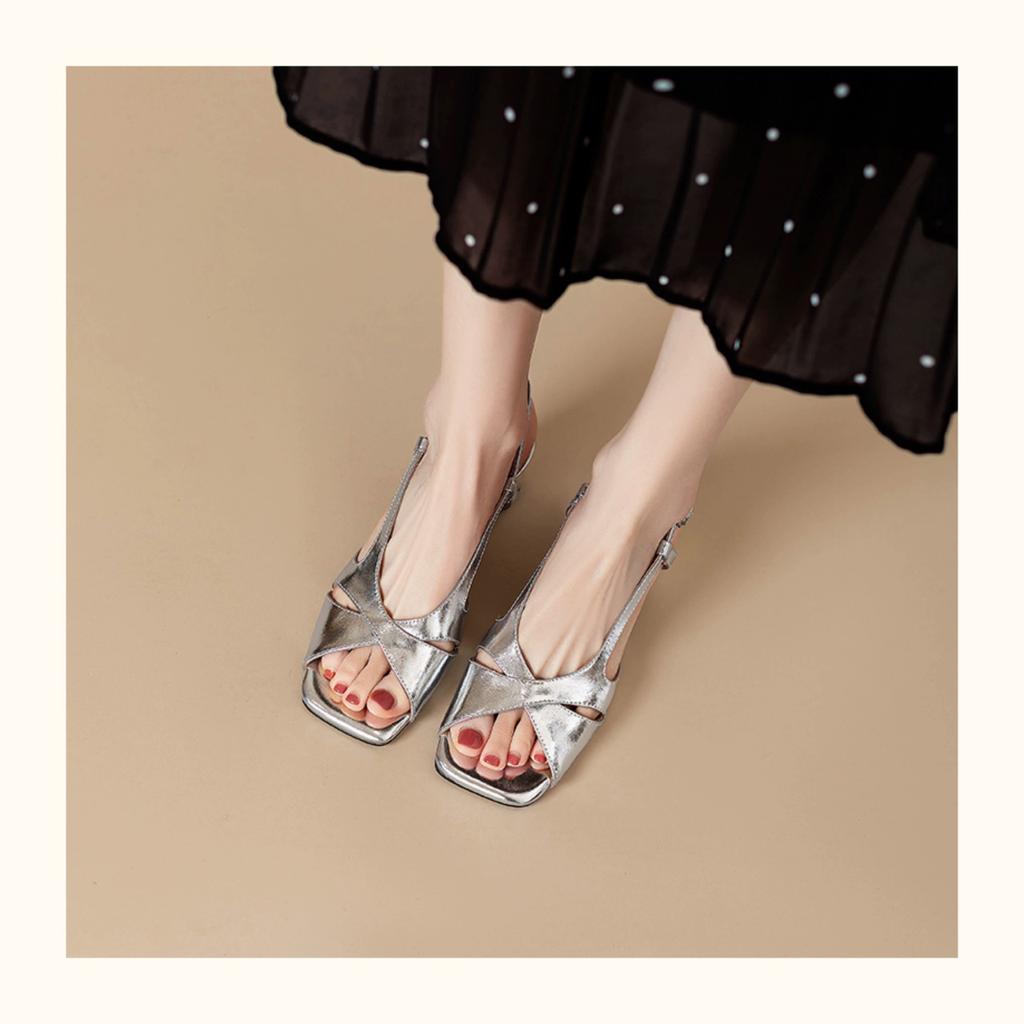 fashion 2024 Summer Fashion Sandals Women Low Heels Elegant Open Toe Slingback Shoes for Women Non-slip Soft Sole Sandalias De Mujer