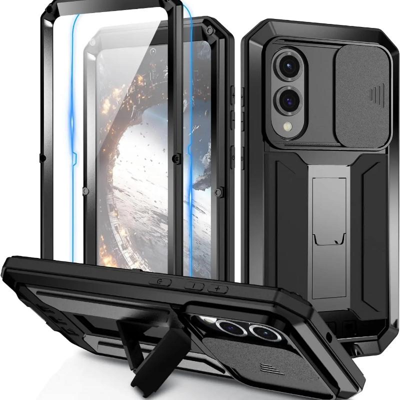 Per Samsung S26 Plus S26 S25 Edge S24 S23 S21 Ultra Custodia Custodie Rigide in Metallo per Telefono Pellicola Protettiva per Schermo Copri Fotocamera Scorrevole Resistente