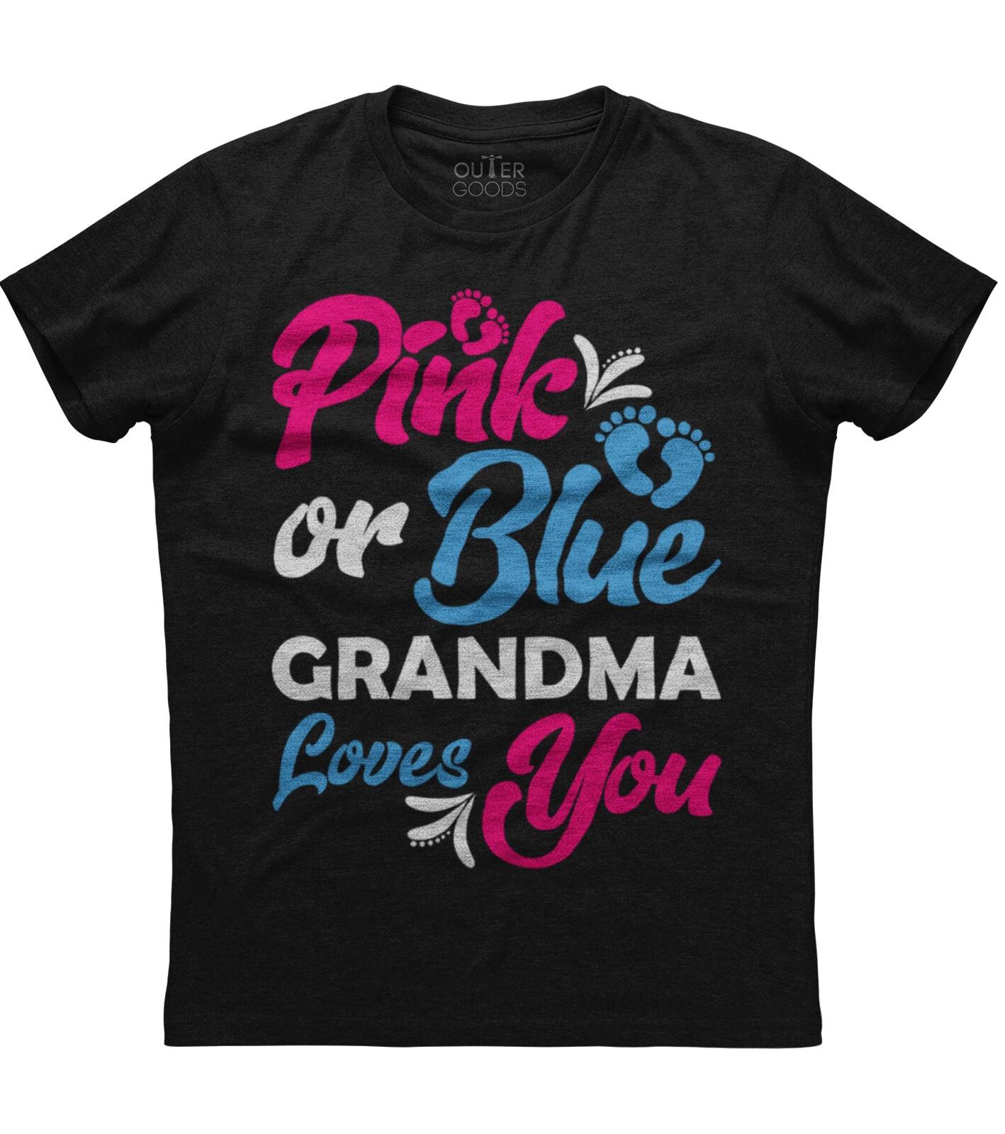Pink Or Blue Grandma Loves You Mens Short Sleeve New Cotton Black T-shirt 4XL