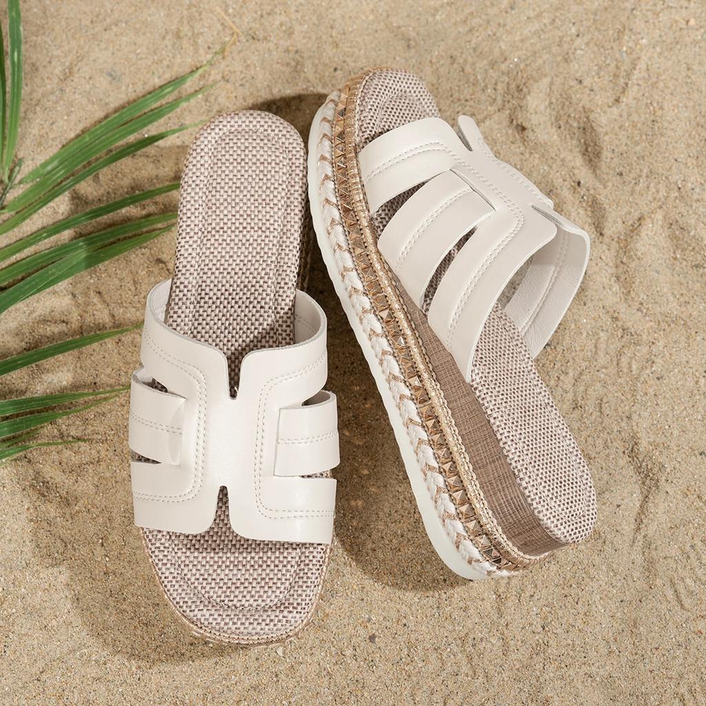 Fashion New Women Slippers Fashion Braided Straps Slippers Casual Solid Color Platform Flat Shoes Outdoor Walking Sandals Slides Women