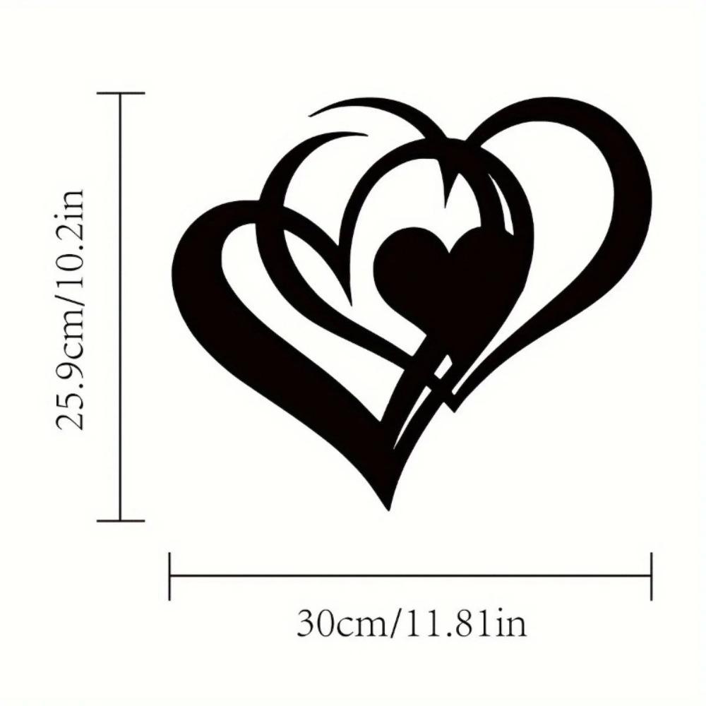 Double Heart Metal Wall Art Valentine Iron Decor Heart to Heart Design Easy Install Romantic Home Gift Black