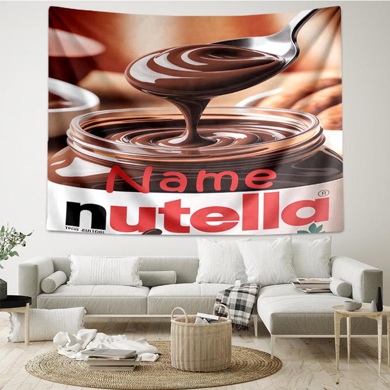 Custom Name Nutella Print Tapestry, Backdrop, Easy Setup, Ideal for Bedroom, Office & Living Room, with Aesthetic Wall Hanging Decor.