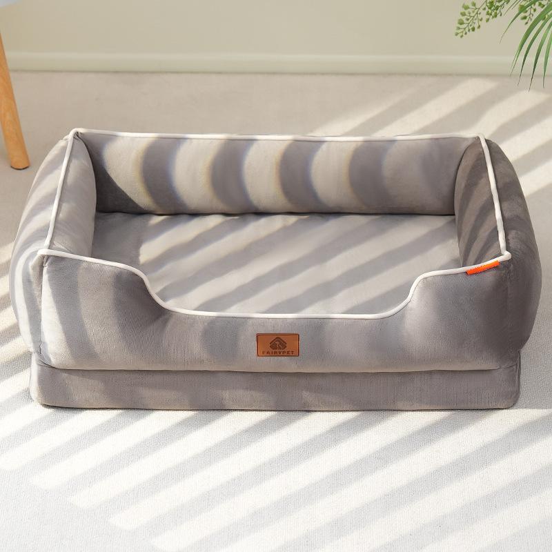 Dutch Velvet Dog Bed Autumn Winter Thickening Warmth Square Dog Sofa Beds Soft Removable Wave Sponge Pad Pet Dogs Accessories