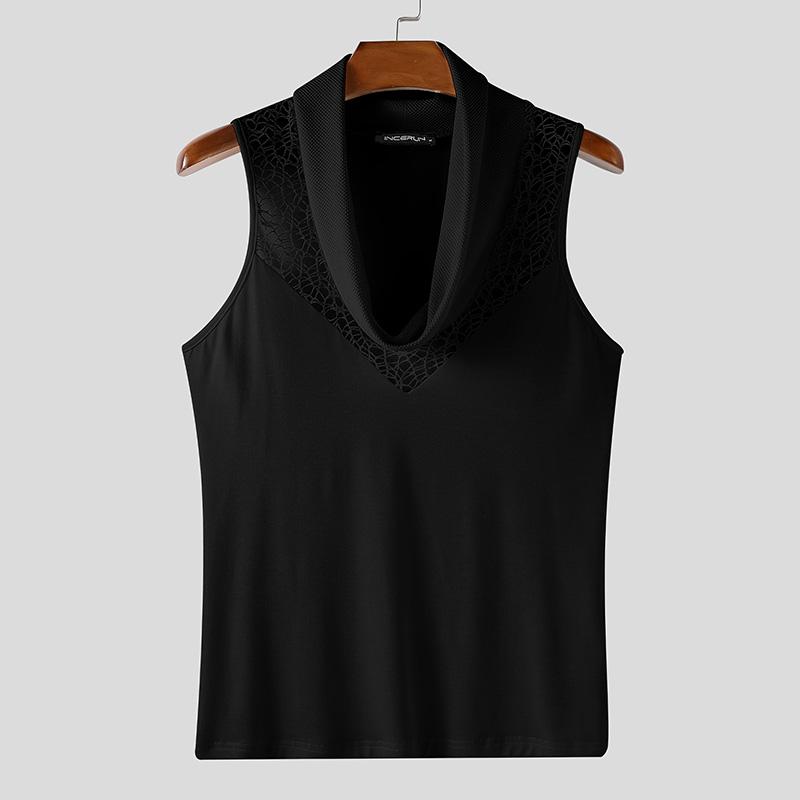 

INCERUN Летние мужские майки без рукавов с вырезом-качели, полые лоскутные, полупрозрачные 4XL чёрный