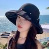 Summer Seaside Sunscreen Straw Hat Women's Big-brimmed Sun Hat Showing Face Small Bucket Hat Pearl Bow Beach Hat