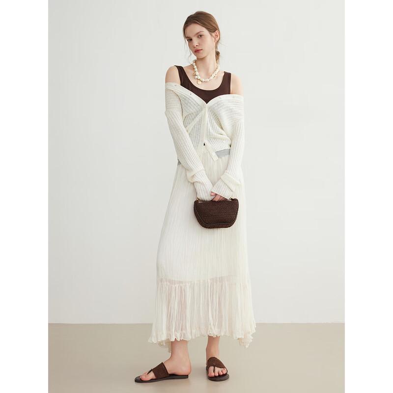 ELLE French Textured Pleated Midi Skirt