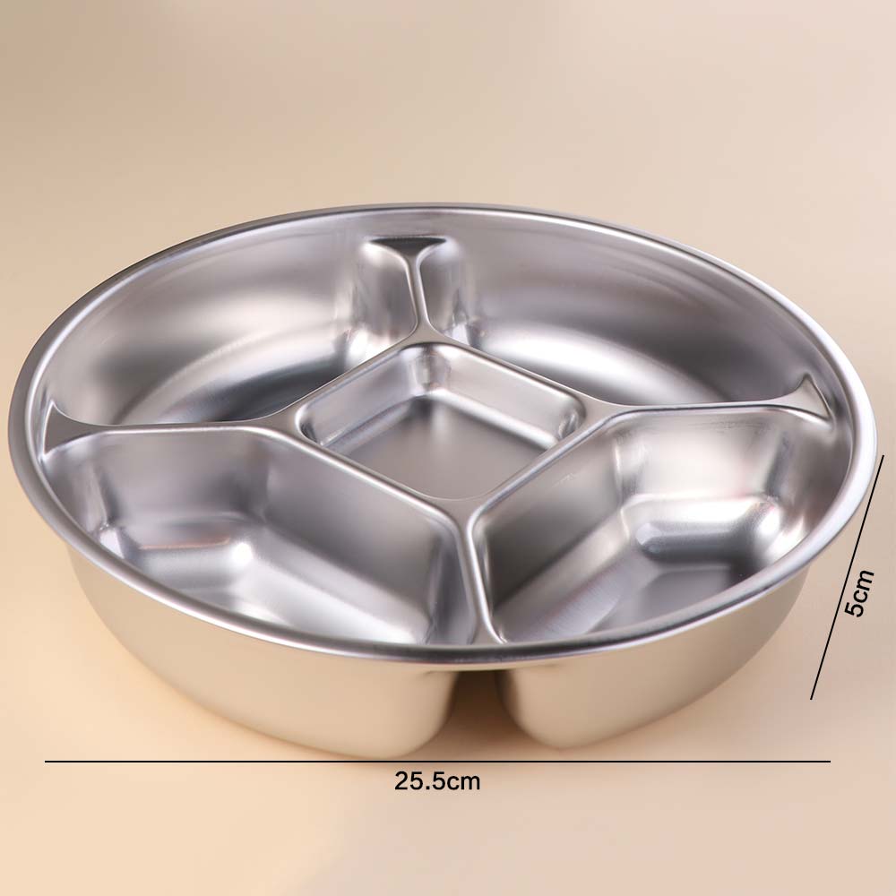 Multifunctional 304 Stainless Steel Kitchen Food Preparation Tray 5 Grid Fall-resistant Snack Tray Round Side Dishes Tray Fruit