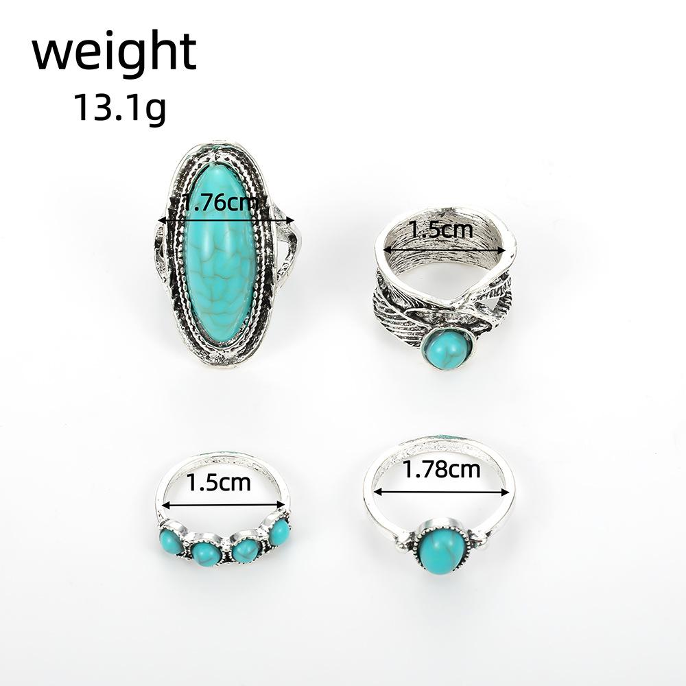 4Pcs Lady's Retro Ring - Bohemian Style Green Turquoise Finger Ring