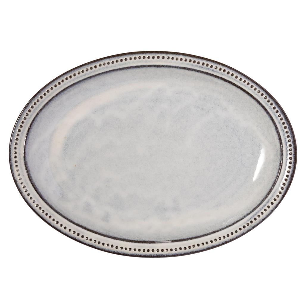 Rim Dot Plate L Black Clay Milky White 30304