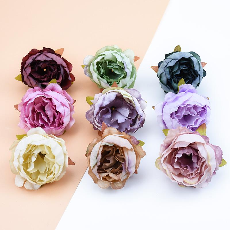 10pcs Silk Peony Srtificial Flowers for Home Wedding Decoration Diy Scrapbooking Pompons Christmas Wreath Fake Plastic Flowers