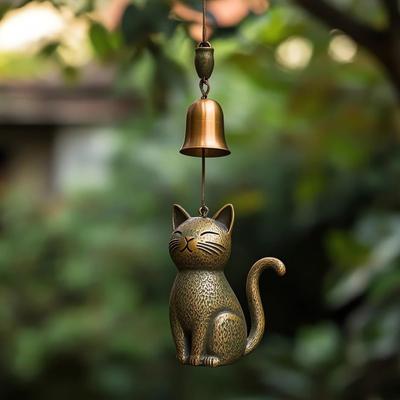 Retro Kat Windgong Handgemaakt Vintage Hangende Wind Schattige Kitten Windgong Glinstering voor Tuin Patio