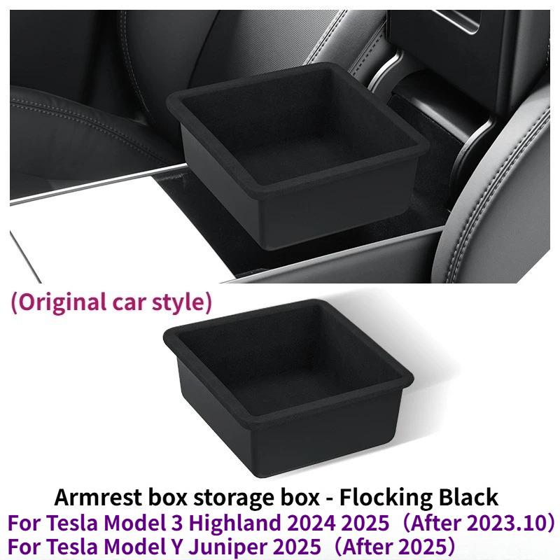 For Tesla Model Y Juniper 2025 Center Console Storage Organizer Box Tray Armrest Hidden Box Cup Holder New Model 3 Highland 2024