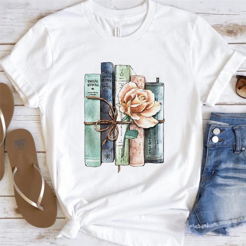 Womens Shortsleeved Tshirt Fashion Book Print Base Shirt Graphic T Shirts  Harajuku  Aesthetic Clothes