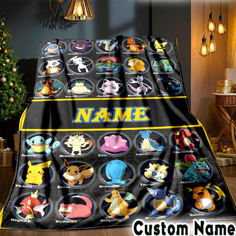 Custom Name Pok-mon Blanket Bedding Blanket Picnic Blanket for Women Men, Throw Blankets for Couch Bed, Christmas and Halloween gifts