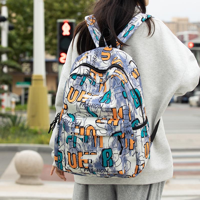 Women Large Capacity Backpack Men's Graffiti Print Backpack Student Schoolbag