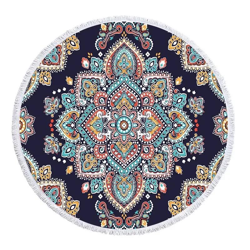 Telo Mare Rotondo Mandala con Frange Microfibra Assorbente Tappetino Copriletto Arazzo Coperta Asciugamano da Piscina da Bagno