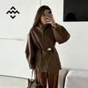 Women's High-End Brown Wool Trench Coat - Fashionable, Temperate Design with Waist-Cinching for Autumn & Winter