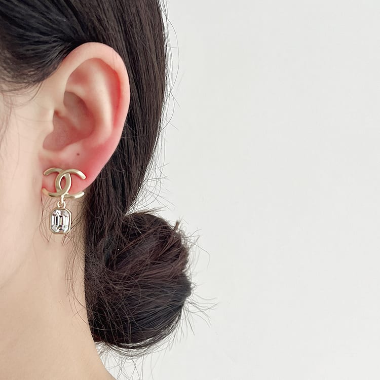 CHANEL Metal Rhinestone Earrings Women's Gold ab9313b09072nk191