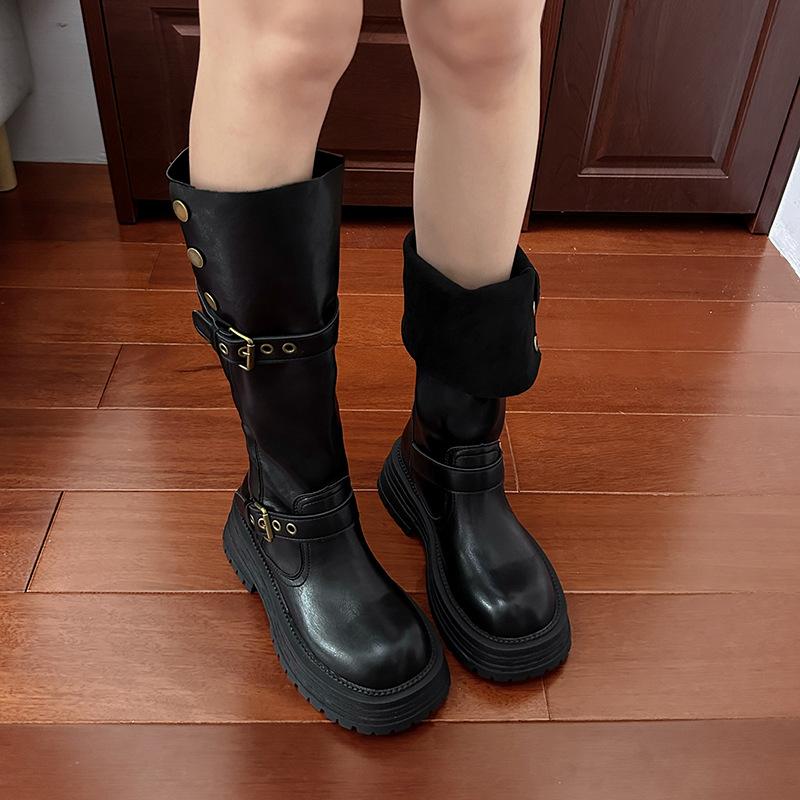 Brown boots Maillard boots women's thick legs 2025 new summer retro two wear thick-soled high knight boots