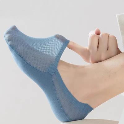 Sommarherrarnas Tunna Silkesstrumpor Tofflor Nät Andningsbara Låga Ankelsockor Båtsockor Silikon Anti-halk Herr Manliga Osynliga No Show-strumpor