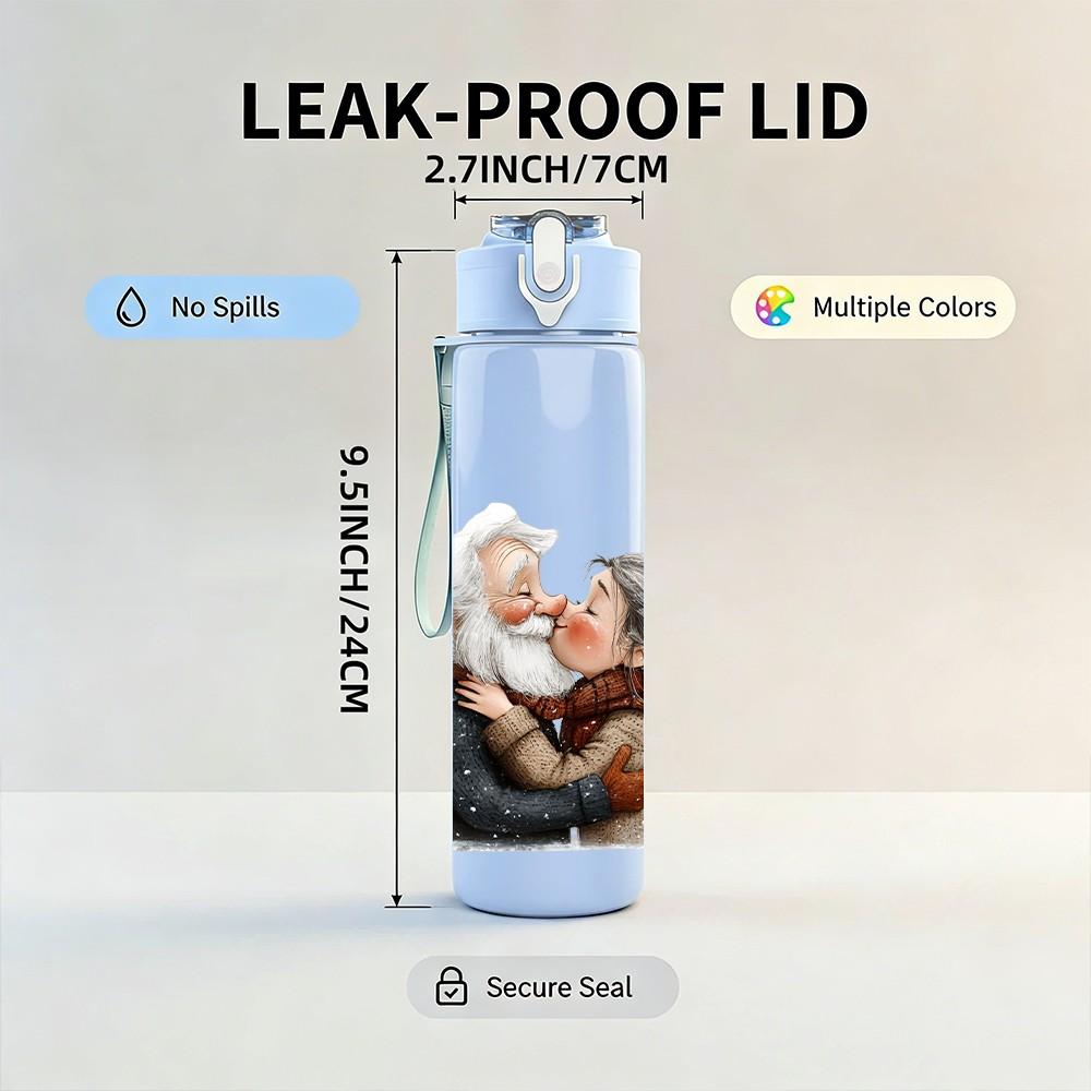 1PC Warm Hug Old Couple Portrait Pattern 750ml Color Plastic Sports Water Bottle Leakproof Flip Straw Lid Suitable for Sports Office Home Use