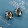 CMM Trendy Black Gold Color Setting Colourful Zirconia Big Stud Earrings