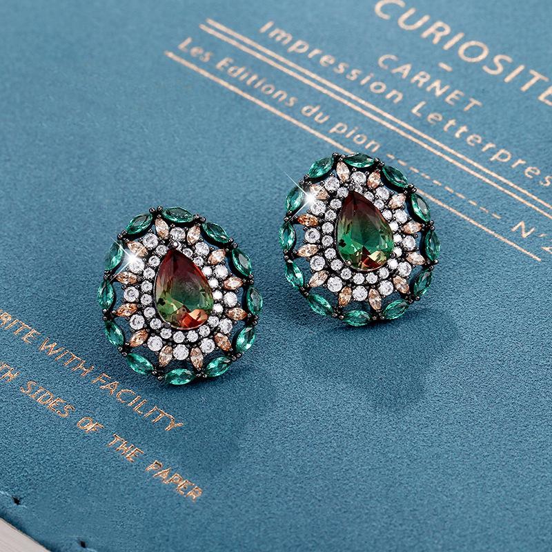 CMM Trendy Black Gold Color Setting Colourful Zirconia Big Stud Earrings