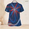Women Plus Size Printed Nurse Scrub Top V Neck Short Sleeve With Front Pockets Navy Blue Red Silver Firework Print