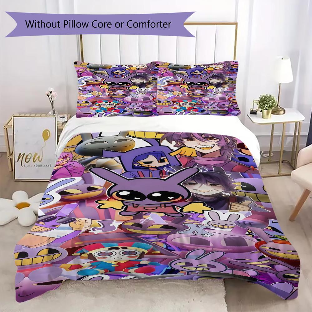 Fantastico Set Biancheria da Letto Jax The Amazing Digital Circus, Design con Coniglio Viola Cartoon Set Copripiumino 3 Pezzi(1 * copripiumino + 2 * federa, senza nucleo)