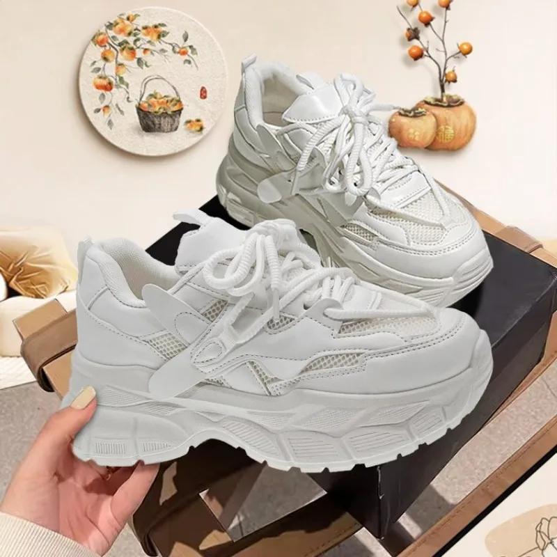 Women's Mesh Sneakers Patchwork Lace Up Flat Shoes for Woman Lightweight Female Shoes Classic white jogging shoes