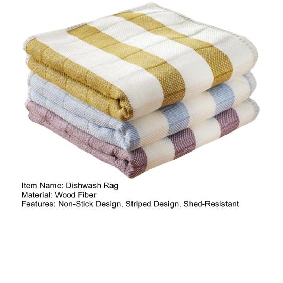 3Pcs Dishwash Rag Striped Design Soft Durable High Water Absorption Non-Stick Cleaning Cloth Kitchen Towel