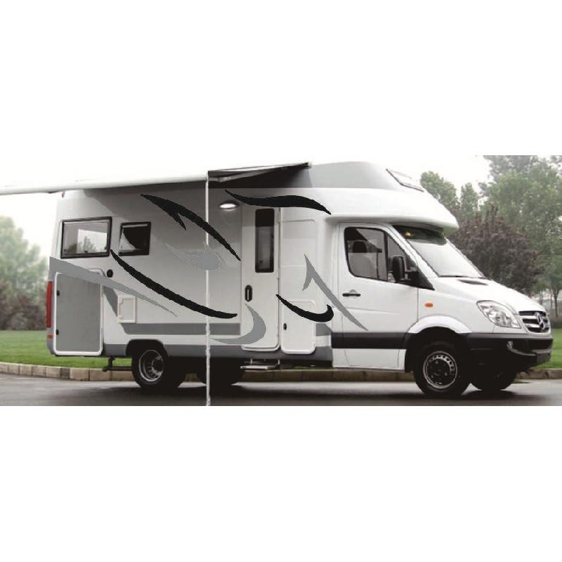 Stripes Graphics (Two side)+Back Body Coconut Tree Style Vinyl Graphics Kit Decals Car Stickers for Caravan Travel Trailer Camper Van