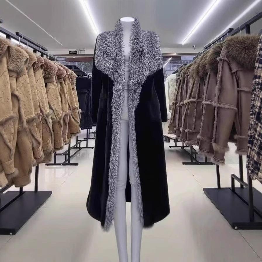 Mink Coat Women's Slim Fit Long Style Super Fox Fur Collar Whole Mink Fur Coat