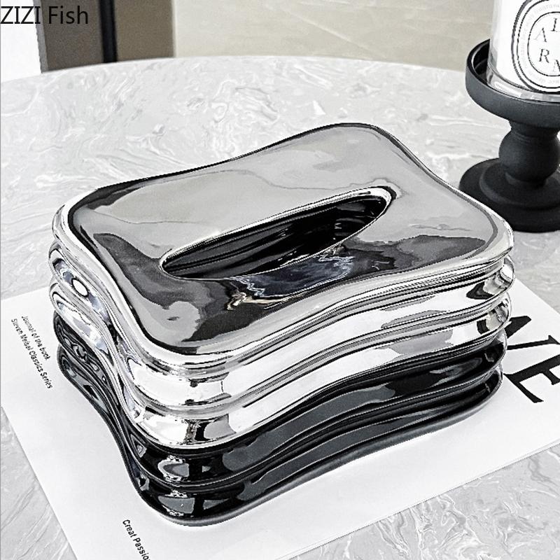 Creative Multi Layer Folding Tissue Box Coffee Table Desk Decoration Wrinkle Ceramic Tissue Box Bedside Table Paper Towel Case